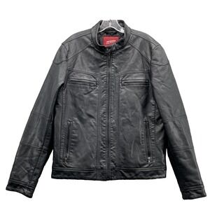 Arizona Vegan Leather Biker Jacket Men's Small Black Motorcycle Retro Minimalist